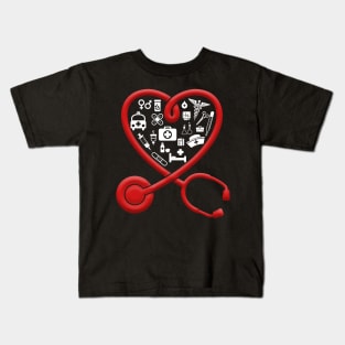 Nurse Valentine_s Day Heart Stethoscope Kids T-Shirt